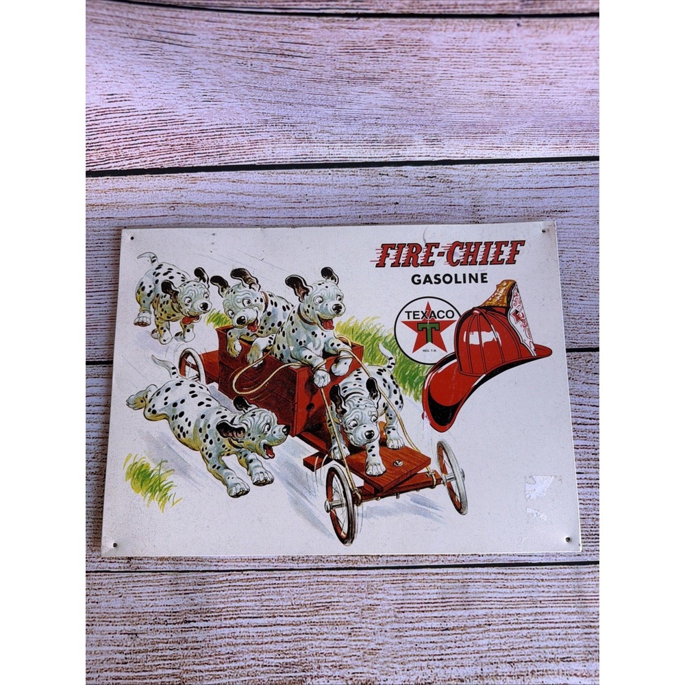 1999 Texaco Gasoline Fire Chief Dalmatian Puppy Wagon Sign
